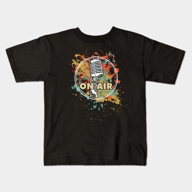 DJ Retro Vintage Vibe On Air Microphone Kids T-Shirt by Jay Diloy